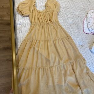 Astr Golden Puff Sleeve Dress